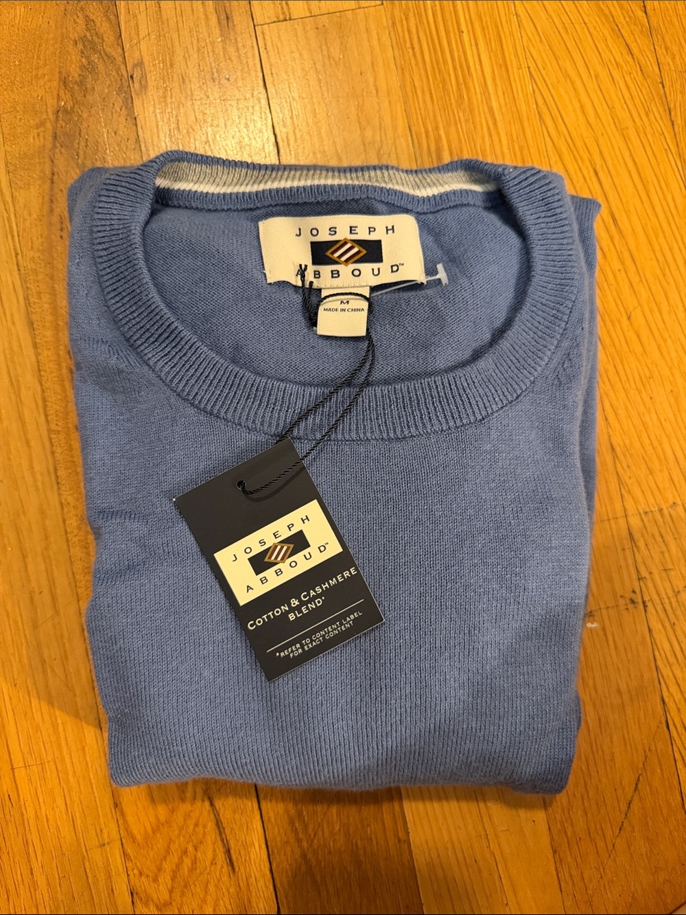 Joseph Abboud Light Blue Cotton-Cashmere Crewneck Sweater